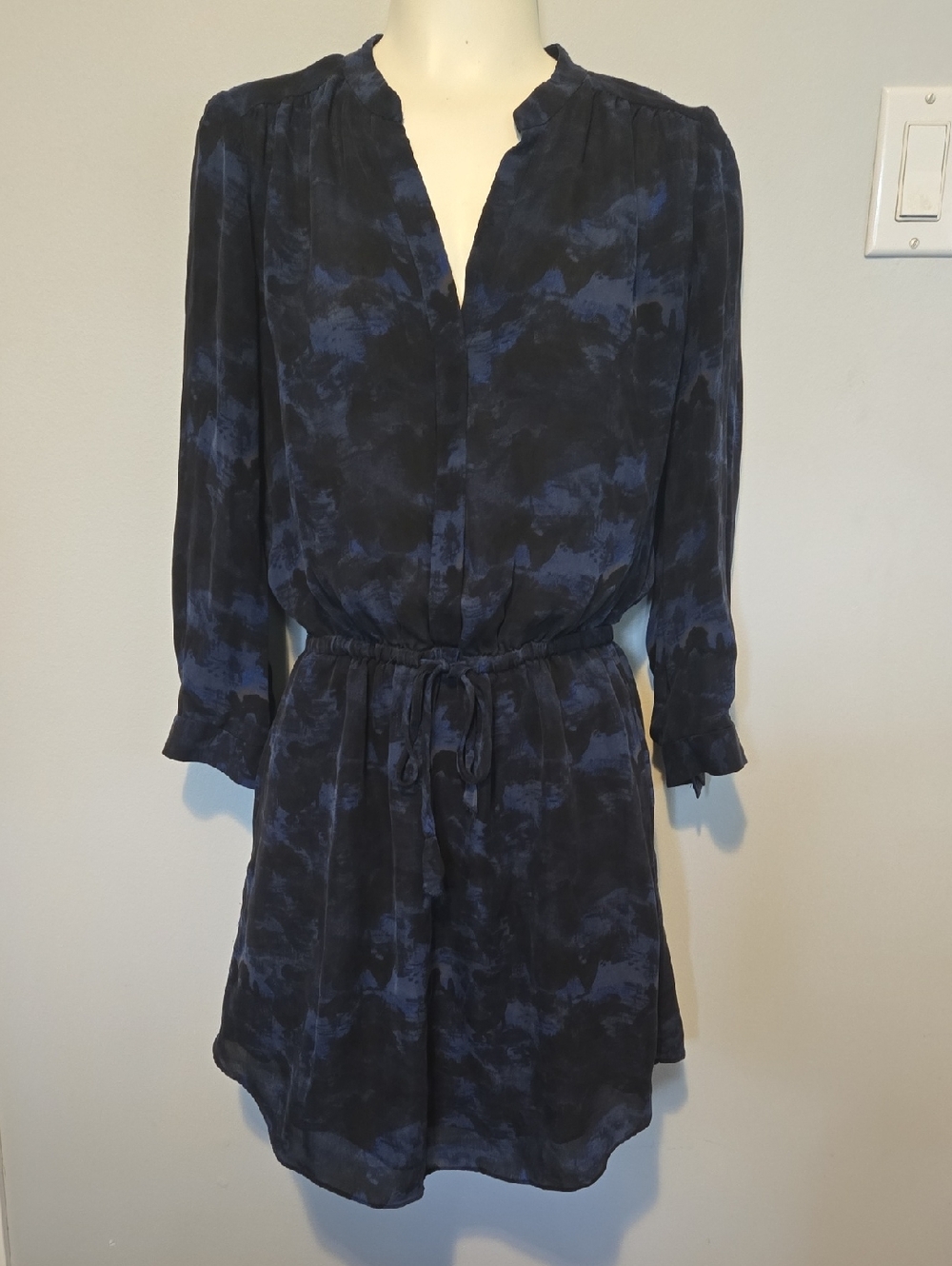 Babaton Navy Blue Tie-Waist Mini Dress